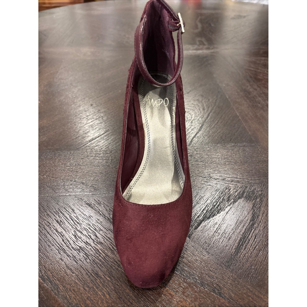 IMPO Trudie burgundy faux suede block heel mary jane pumps ankle strap size 7M